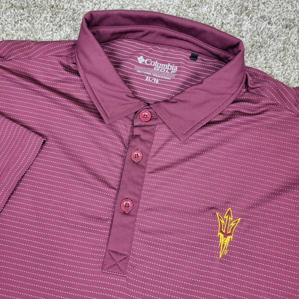 Columbia Golf ASU Sun Devils Mens XL Maroon Striped Performance Stretch Polo